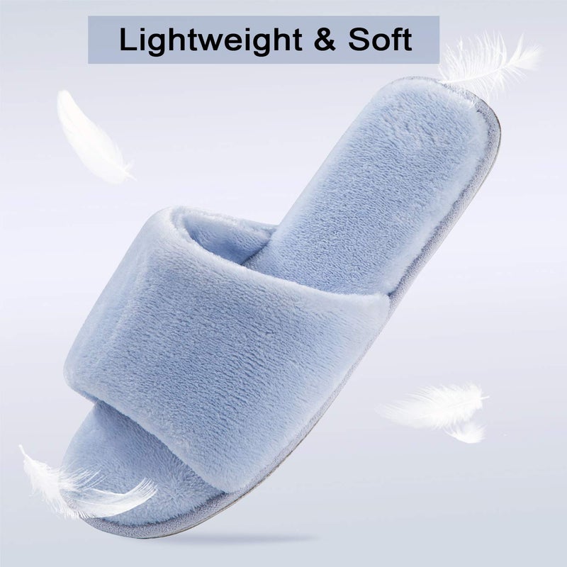 DL Open Toe Slippers for women Indoor, Cozy Memory Foam Womens House Slippers Summer Slip On, Comfy Soft Flannel Womens Bedroom Slippers Slide Breathable Size 7-8 Blue - Image 5